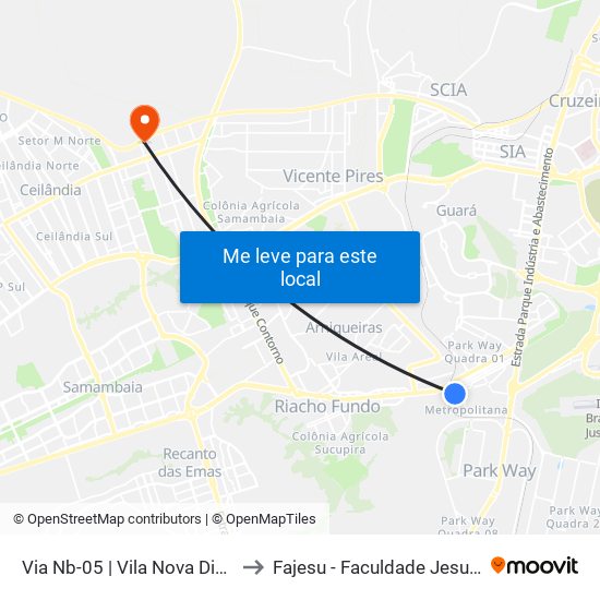 Via Nb-05 | Vila Nova Divinéia «Oposto» to Fajesu - Faculdade Jesus Maria E José map