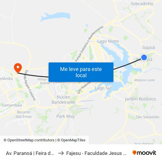Av. Paranoá | Feira do Paranoá to Fajesu - Faculdade Jesus Maria E José map