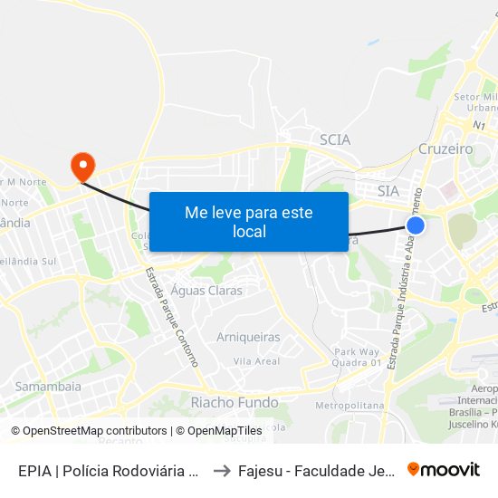 Epia Sul | Sede Prf / Novacap to Fajesu - Faculdade Jesus Maria E José map