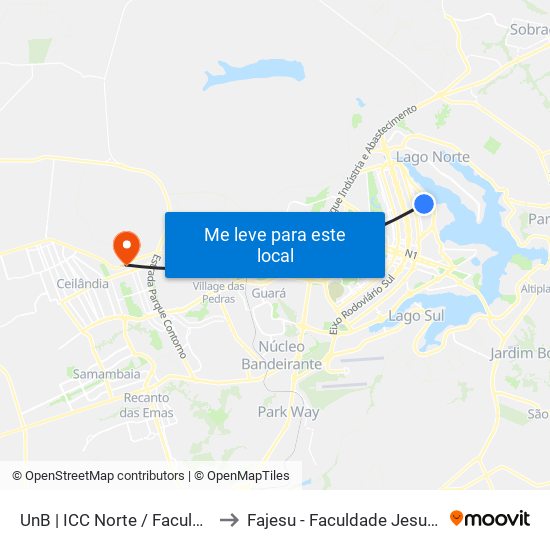Unb | Icc Norte / Faculdade De Direito to Fajesu - Faculdade Jesus Maria E José map