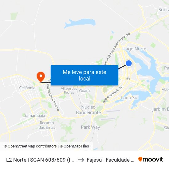 L2 Norte | SGAN 608/609 (IDP / Hospital Santa Marta) to Fajesu - Faculdade Jesus Maria E José map