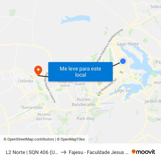 L2 Norte | Sqn 406 (Unb / Odonto Hub) to Fajesu - Faculdade Jesus Maria E José map