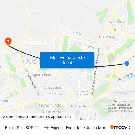 Eixo L Sul | SQS 210/211 to Fajesu - Faculdade Jesus Maria E José map