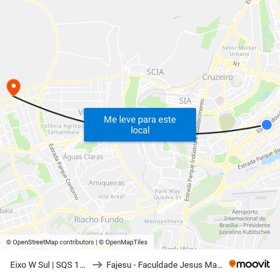Eixo W Sul | Sqs 108/109 to Fajesu - Faculdade Jesus Maria E José map