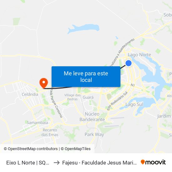 Eixo L Norte | SQN 213 to Fajesu - Faculdade Jesus Maria E José map