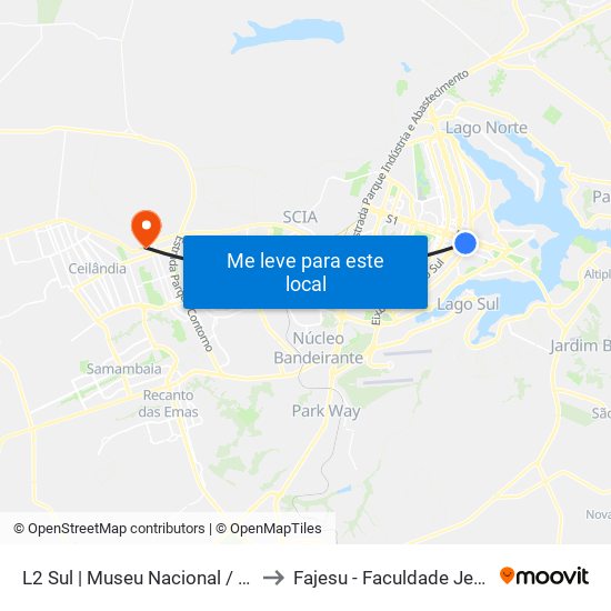 L2 Sul | Museu Nacional / Catedral de Brasília to Fajesu - Faculdade Jesus Maria E José map