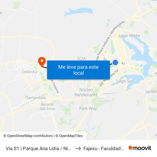 Via S1 | Parque Ana Lídia / Nicolandia / Eixo Ibero-Americano to Fajesu - Faculdade Jesus Maria E José map