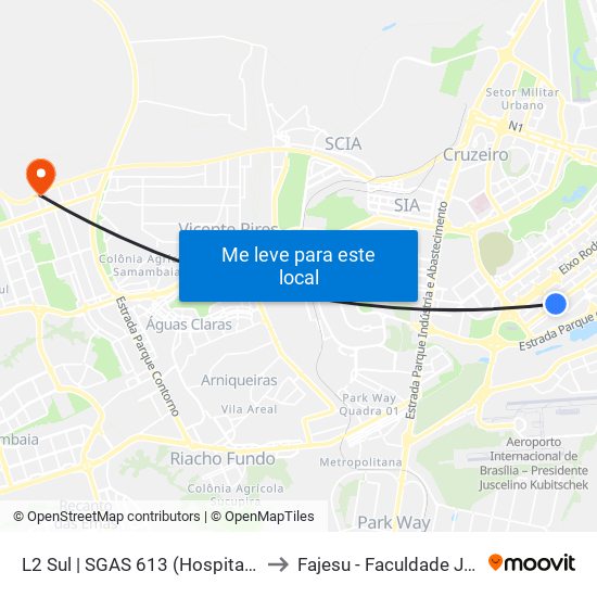 L2 Sul | SGAS 613 (Hospital Sírio Libanês / HOME) to Fajesu - Faculdade Jesus Maria E José map