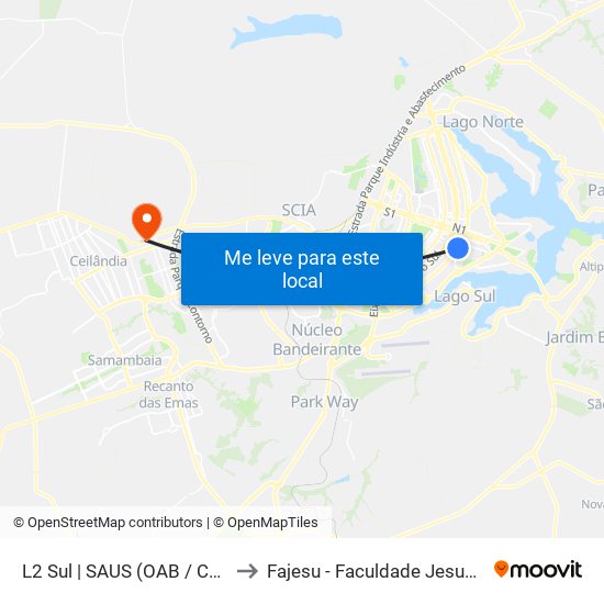 L2 Sul | SAUS (OAB / Colégio Galois) to Fajesu - Faculdade Jesus Maria E José map