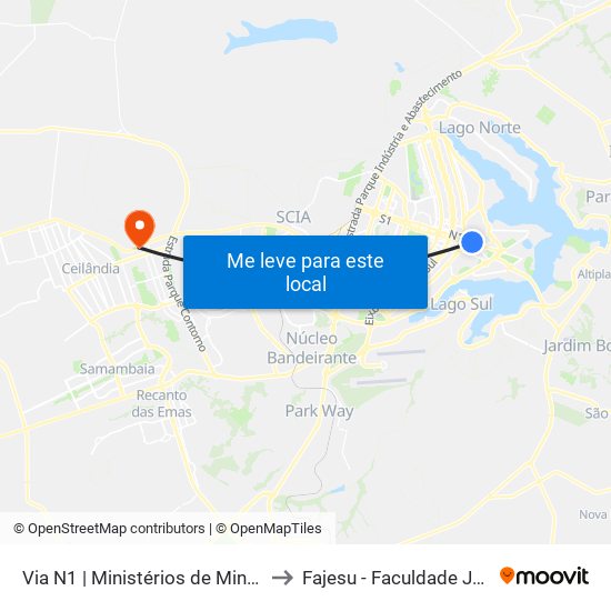 Via N1 | Ministérios de Minas e Energia / Turismo to Fajesu - Faculdade Jesus Maria E José map