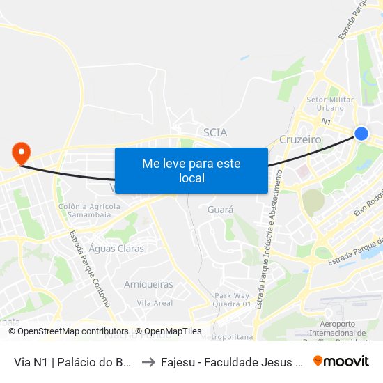 Via N1 | Palácio Do Buriti / Tribunal De Contas Do Df to Fajesu - Faculdade Jesus Maria E José map