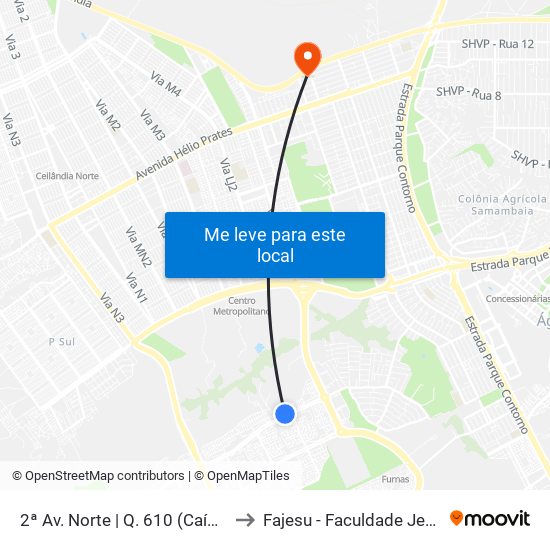 2ª Av. Norte | Q. 610 (Caíque Supermercado) to Fajesu - Faculdade Jesus Maria E José map