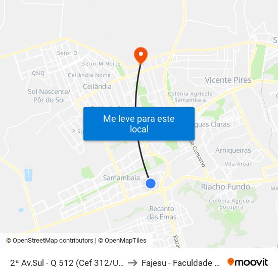 2ª Av.Sul - Q 512 (Cef 312/Ubs 4/Clínica Da Família 3) to Fajesu - Faculdade Jesus Maria E José map