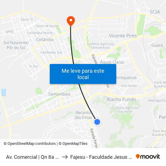 Av. Comercial | Qn 8a (Casa Azul) to Fajesu - Faculdade Jesus Maria E José map