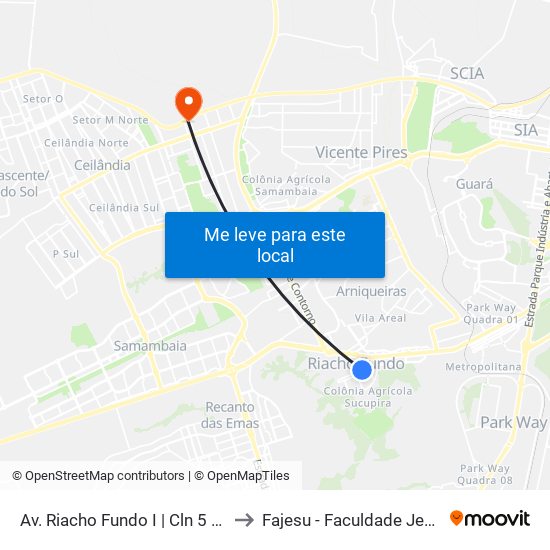Av. Riacho Fundo I | Cln 5 (Feira Permanente) to Fajesu - Faculdade Jesus Maria E José map