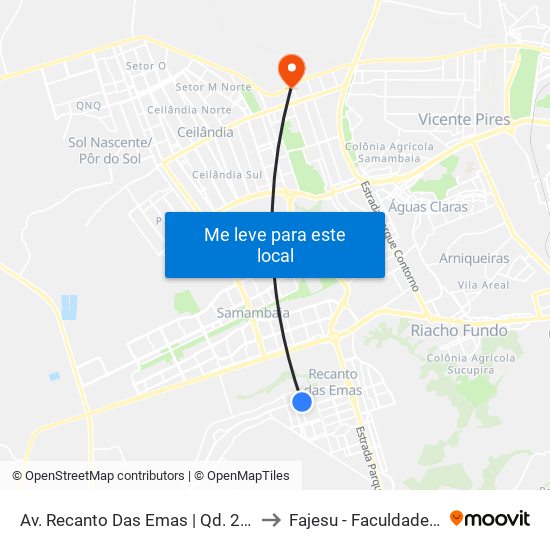 Av. Recanto Das Emas | Qd. 206 (Restaurante Comunitário) to Fajesu - Faculdade Jesus Maria E José map