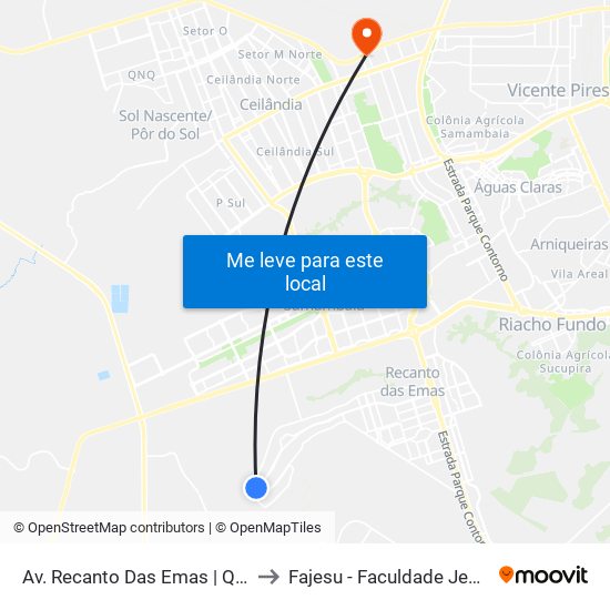 Av. Recanto Das Emas | Qd. 116, Conjunto 6 to Fajesu - Faculdade Jesus Maria E José map