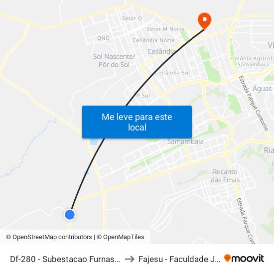 Df-280 - Subestacao Furnas (Sentido Santo Antonio) to Fajesu - Faculdade Jesus Maria E José map