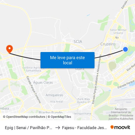 Epig | Senai / Pavilhão Parque Da Cidade to Fajesu - Faculdade Jesus Maria E José map