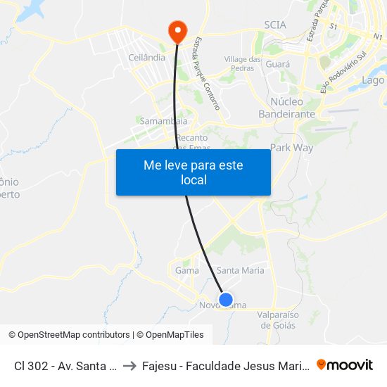Cl 302 - Av. Santa Maria to Fajesu - Faculdade Jesus Maria E José map