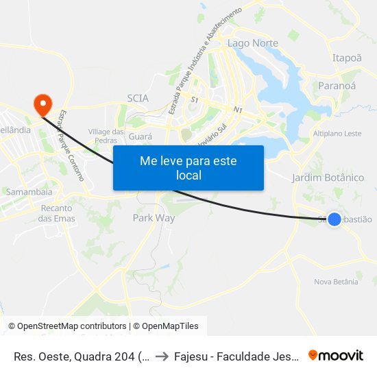 Res. Oeste, Quadra 204 (Mercado União) to Fajesu - Faculdade Jesus Maria E José map