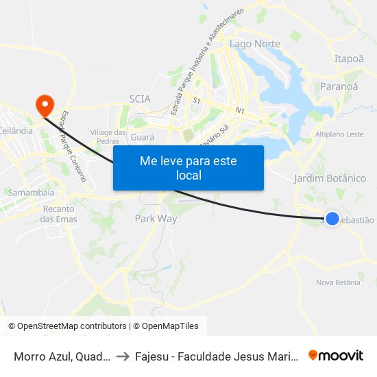 Morro Azul, Quadra 11 to Fajesu - Faculdade Jesus Maria E José map