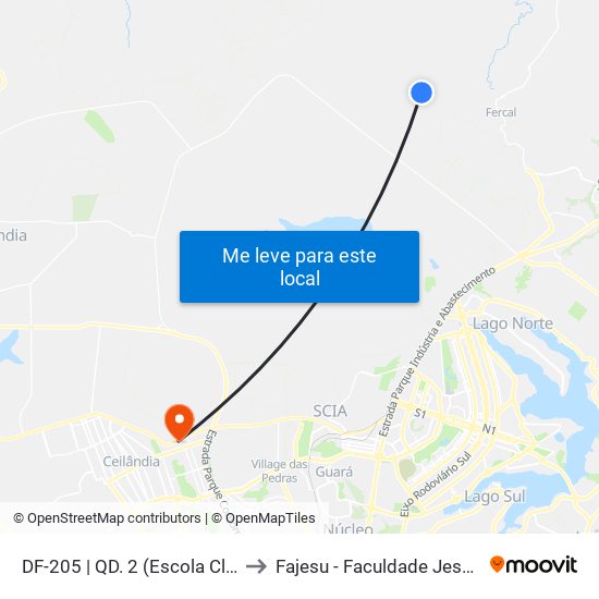 DF-205 | QD. 2 (Escola Classe Boa Vista) to Fajesu - Faculdade Jesus Maria E José map