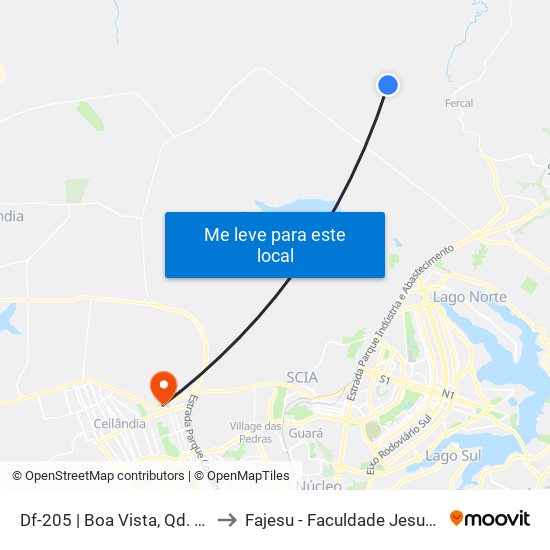 Df-205 | Boa Vista, Qd. 3 (2ª Entrada) to Fajesu - Faculdade Jesus Maria E José map