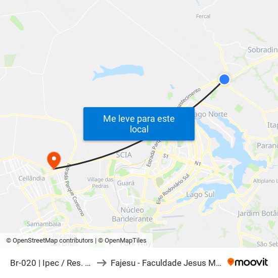 Br-020 | Ipec / Res. Granville to Fajesu - Faculdade Jesus Maria E José map