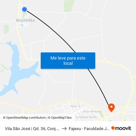 Vila São José | Qd. 36, Conj. E (Academia Topsaúde) to Fajesu - Faculdade Jesus Maria E José map