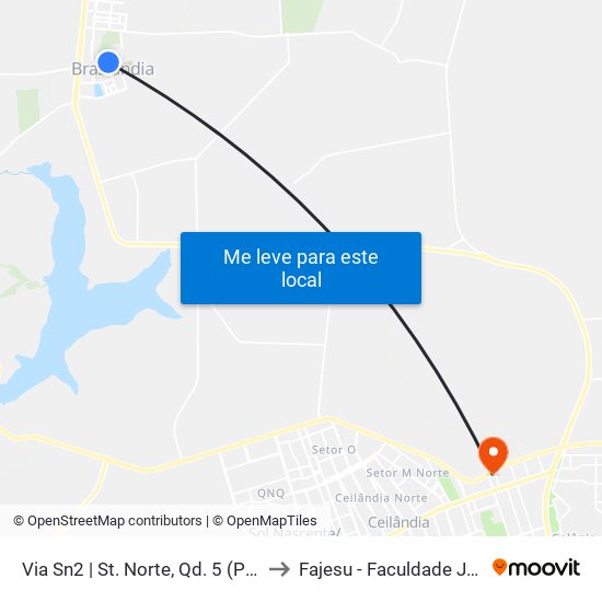 Via Sn2 | St. Norte, Qd. 5 (Panificadora São Jorge) to Fajesu - Faculdade Jesus Maria E José map