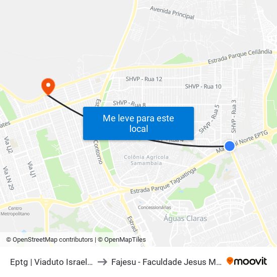 Eptg | Viaduto Israel Pinheiro to Fajesu - Faculdade Jesus Maria E José map