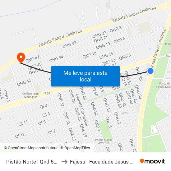 Pistão Norte | Qnd 59 (Cei 02) to Fajesu - Faculdade Jesus Maria E José map