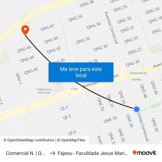 Comercial N. | QNE 27 to Fajesu - Faculdade Jesus Maria E José map