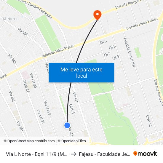Via L Norte - Eqnl 11/9 (Mineirinho Chopperia) to Fajesu - Faculdade Jesus Maria E José map