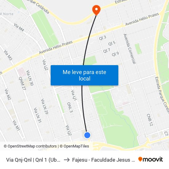 Via Qnj-Qnl | Qnl 1 (Ubs 3 / Ced 6) to Fajesu - Faculdade Jesus Maria E José map