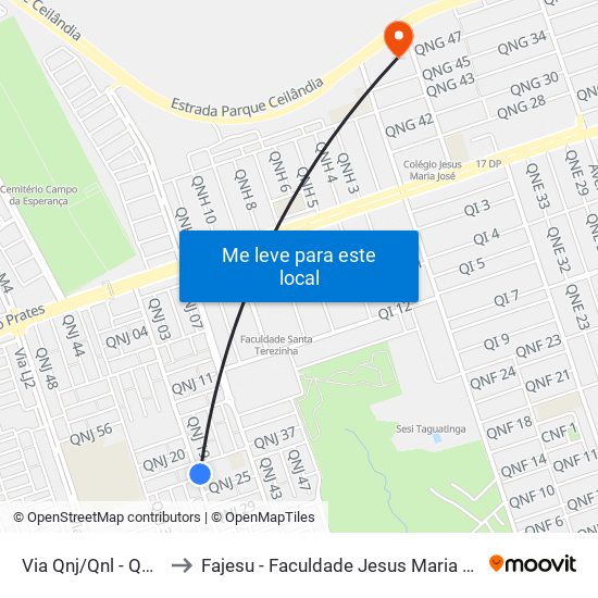 Via Qnj/Qnl - Qnj 25 to Fajesu - Faculdade Jesus Maria E José map