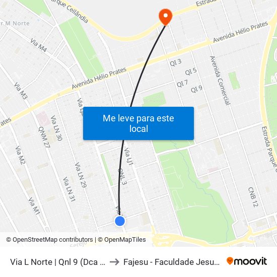 Via L Norte | Qnl 9 (Dca II / Atacadão) to Fajesu - Faculdade Jesus Maria E José map