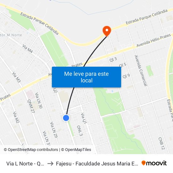 Via L Norte - Qnl 7 to Fajesu - Faculdade Jesus Maria E José map