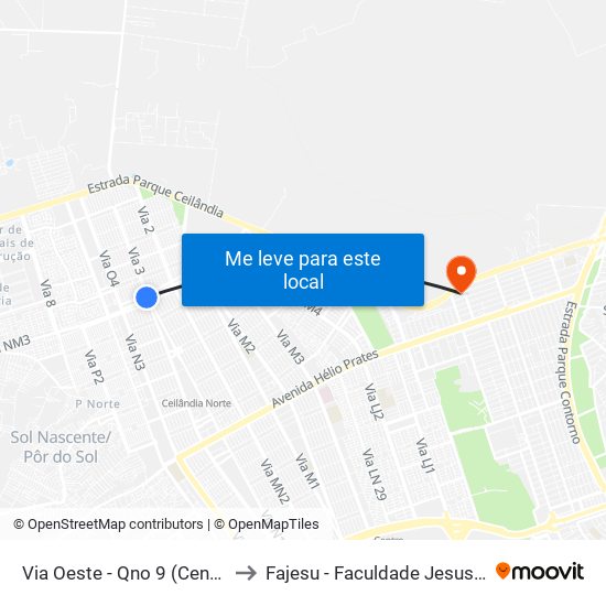 Via Oeste - Qno 9 (Centro Olímpico) to Fajesu - Faculdade Jesus Maria E José map