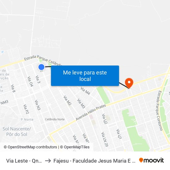 Via Leste - Qno 6 to Fajesu - Faculdade Jesus Maria E José map
