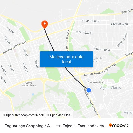 Taguatinga Shopping / Assaí / Leroy Merlin to Fajesu - Faculdade Jesus Maria E José map