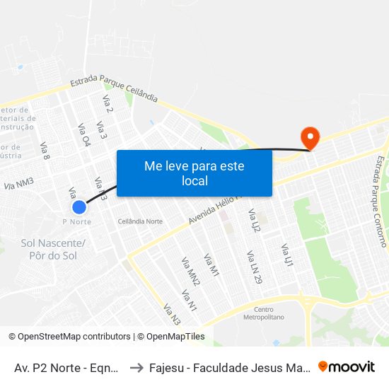 Av. P2 Norte - Eqnp 11/15 to Fajesu - Faculdade Jesus Maria E José map