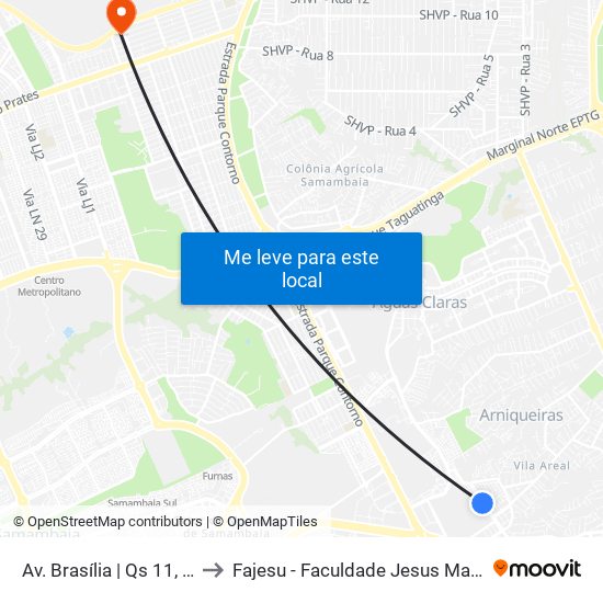 Av. Brasília | Qs 11, Conj. C to Fajesu - Faculdade Jesus Maria E José map
