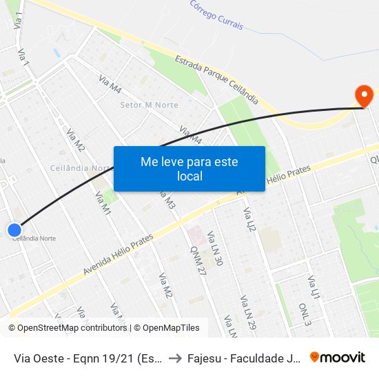 Via Oeste - Eqnn 19/21 (Estação Ceilândia Norte) to Fajesu - Faculdade Jesus Maria E José map