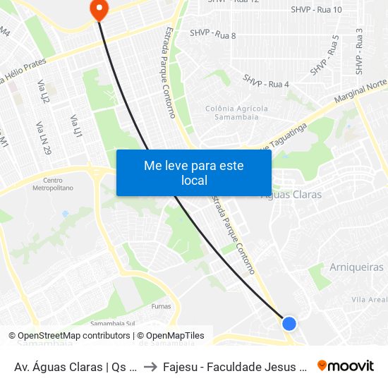 Av. Águas Claras | Qs 7, Rua 800 to Fajesu - Faculdade Jesus Maria E José map