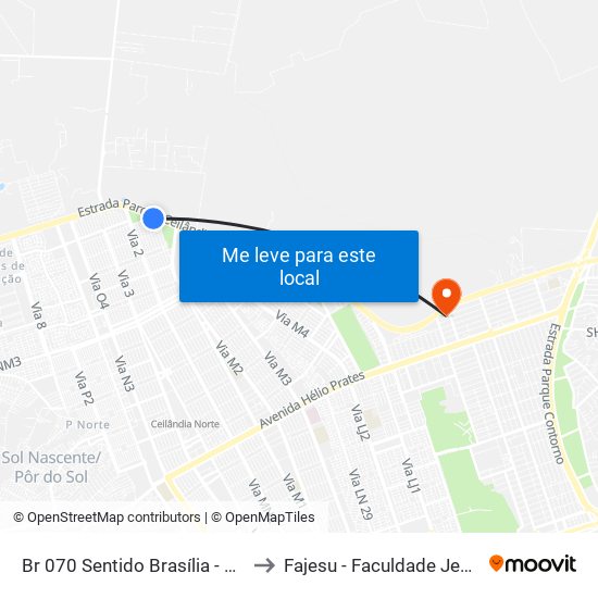 Br 070 Sentido Brasília - Atacadão Dia A Dia to Fajesu - Faculdade Jesus Maria E José map