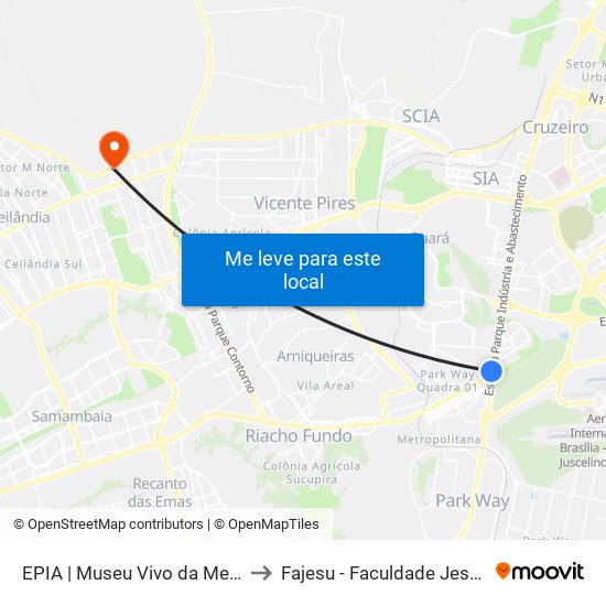 Epia Sul | Museu Vivo Da Memória Candanga to Fajesu - Faculdade Jesus Maria E José map