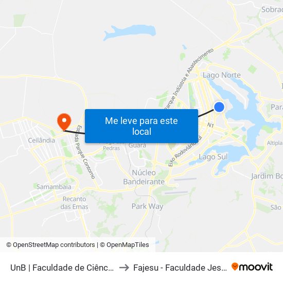 UnB | Faculdade de Ciências da Saúde / FM to Fajesu - Faculdade Jesus Maria E José map