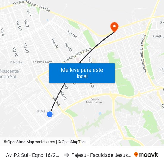 Av. P2 Sul - Eqnp 16/20 (Guarapari) to Fajesu - Faculdade Jesus Maria E José map